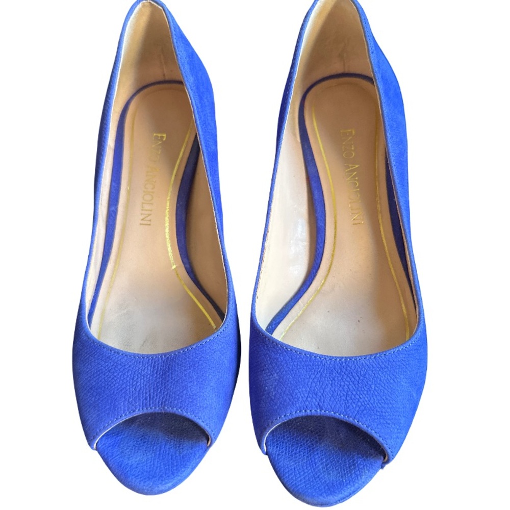 Leather Blue Peep-Toe Heels